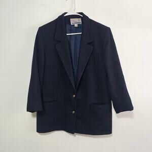 Mary Flaherty 100% Lambs Wool Blazer Navy Vintage Buttons Pockets Womens Size 12